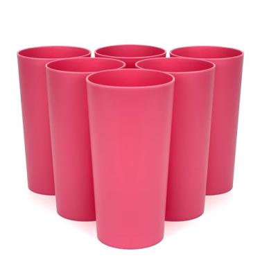 Imagem de Yalin Copos de plástico de 740 ml/copos grandes/copos de festa/copos de chá gelado, inquebráveis, seguros para lava-louças, livre de BPA, conjunto de 6 (vermelho)