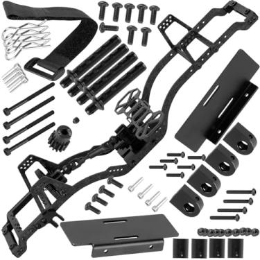 Imagem de hopsupRC LCG Carbon Fiber Chassis Kit & Front Mounted Transmission Upgrades Part for 1/10 RC Crawlers SCX10 SCX10 II Capra 1.9 UTB and Other DIY Builds,Aluminum Gearbox Carbon Fiber Chassis,Black