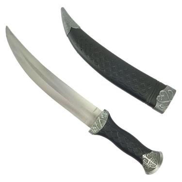 Imagem de Adaga Medieval Punhal Preta c/Bainha Desenhada Lamina Curva