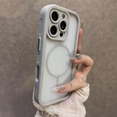 Imagem de HJZSZX Capa de celular luxuosa, fosca e transparente, magnética, à prova de choque, para iPhone 16 (para iPhone 16/Light)