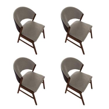 Imagem de Kit 4 Cadeiras De Jantar Madeira Maciça Débora Em Facto Ocre Bege Linho Mel