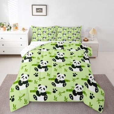 Imagem de jejeloiu Jogo de cama fofo de panda de desenho animado macio para meninos e meninas, conjunto de edredom de animais fofos, edredom de microfibra, 2 peças com 1 fronha