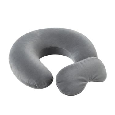 Imagem de Almofada de Pescoço para Viagem Almofada Descanso de Cabeça Almofada Cervical+mascara (Cinza)