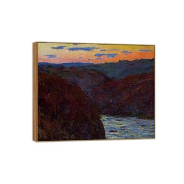Imagem de BMZFYBS Claude Monet Famosas Impressões em Tela de Parede Prontas para Pendurar - Vale do Pôr do Sol - Pintura em Moldura de Madeira para Decoração de Sala de Estar 90 x 108 cm 35 x 42 pol