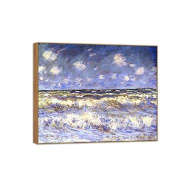 Imagem de BMZFYBS Claude Monet Famosas Impressões em tela de parede prontas para pendurar - Quadro de moldura de madeira do mar tempestuoso para decoração de sala de estar 40 x 50 cm 16 x 20 pol