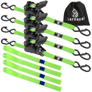 Imagem de Pacote com 4 correias de catraca retráteis - força de ruptura de 0,7 kg 2,5 cm x 3,5 m, alças de amarração de catraca retráteis resistentes com ganchos em S conjunto para caminhão, van de carga