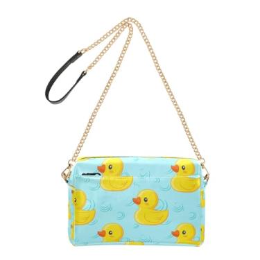 Imagem de Joitme Bolsa feminina tiracolo bolsa para celular linda bolsa de ombro de couro PU com alça de corrente fofo patos amarelos azul claro