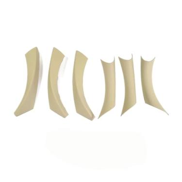 Imagem de LHD estilo do carro painel da porta alça cobre padrão de fibra de carbono textura apoio de braço guarnição protetora compatível para BMW Série 3 E90 E91 318 320 325(Beige)
