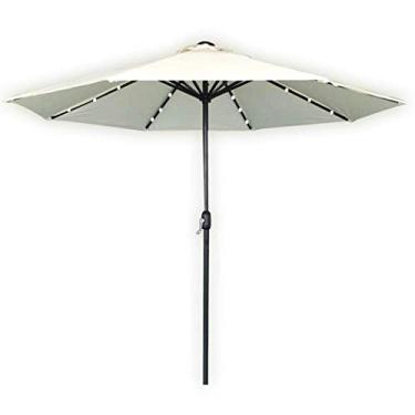 Imagem de CMOLVUR Guarda-sol de jardim, manivela solar de 2,4 m/2,4 m, guarda-sol de alumínio com luzes LED, toldo de guarda-chuva externo 8 nervuras fácil de abrir, proteção UV à prova d'água para praia