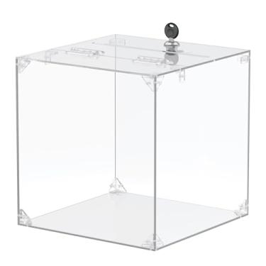 Imagem de Uniclife Caixa de doação de acrílico SAFEClear com fechadura, 25 cm x 25 cm x 25 cm, caixa de sugestões quadrada grande com compartimento e fechadura, caixa de urna de plástico para caixa de sorteio