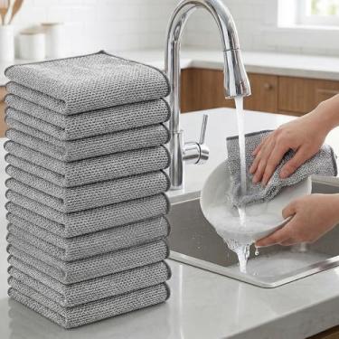 Imagem de Pano de prato de lã de aço que não arranha - conjunto de panos de limpeza de cozinha para uso doméstico e cozinha