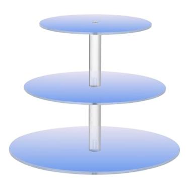 Imagem de Magnólia Cornflower Blue Gradiente 3 camadas suporte de cupcake para festa, copo de bolo, torre, acrílico, bandeja de servir, mesa de deserto, exibição de bolo, comida, em camadas, aniversário