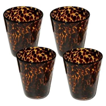 Imagem de Honeydak Conjunto de 4 copos de pedra marrom com estampa de leopardo tartaruga, 293 ml, copos estilosos, sem haste, copos de vidro para copos de vidro, ideal para gim, tequila, vodca, refrigerantes
