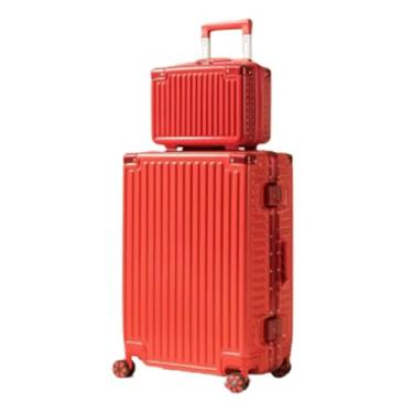 Imagem de Mala de mão sem zíper, moldura de alumínio, capa rígida com trava de senha e bolsa de cosméticos (vermelha 66 cm), vermelha, 66 cm, Vermelho, 26in