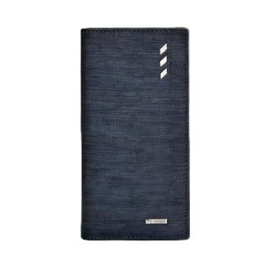 Imagem de Carteira masculina ultrafina de couro longo aberto com recurso seguro e perfil elegante, vários compartimentos para cartão de crédito e grande capacidade (azul marinho)