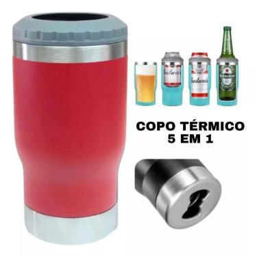 Imagem de Copo Térmico Long Neck Cerveja Latinha Latão Inox Vermelho