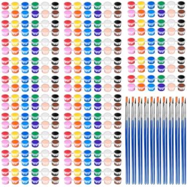 Imagem de 420 peças de tinta acrílica lavável para artes e ofícios infantis, 30 conjuntos de tinta aquarela guache de 12 cores para materiais de pintura de sala de aula, 30 pincéis planos e 30 pincéis