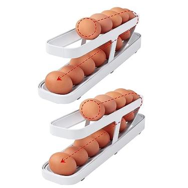 Imagem de 2 Pacotes de Suporte para Ovos Geladeira Rack Dispenser Rolante Economizar Espaço - Container Organizador Armazenamento Simples e Fácil Pegar Bandeja