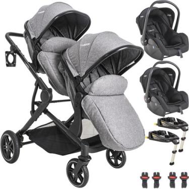 Imagem de Carrinho com 2 Bebe Conforto 2 Base ISOFIX Kiddo Pair Cinza