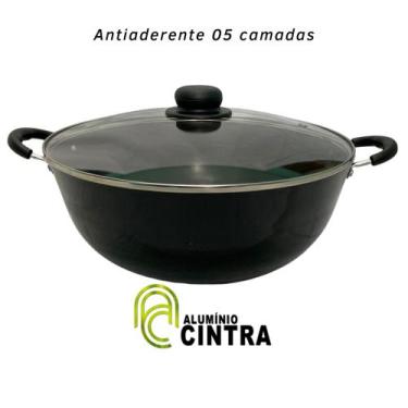 Imagem de TACHO PANELA CAÇAROLA WOK TEFLON ANTIADERENTE Nº32CM TAMPA VIDRO - ALU