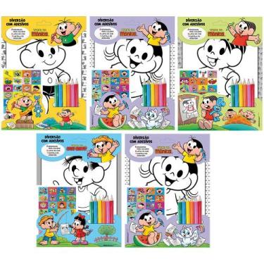 Imagem de Kit 5 Livros Turma da Mônica Coleção Diversão com Adesivos Desenhos Pa