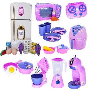Imagem de Kit Cozinha Infantil Geladeira Rosa Panelinhas Louça 43pç - CLICKCOMPR