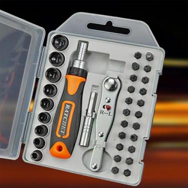Imagem de Conjunto de chaves de fenda catraca magnética 34 em 1 com alça de catraca, 22 pontas de precisão, 10 mangas, kit de ferramentas de catraca portátil, para instalação de reparo diário em casa, projetos