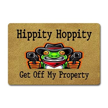 Imagem de FunXiLin Tapete de boas-vindas engraçado (60 x 40 cm) tapete antiderrapante tapete de presente tapetes personalizados para decoração de casa tapetes e tapetes de entrada de cozinha (Hippity Hoppity