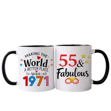 Imagem de PEJAFAN 1971 Presentes de aniversário de 55 anos para mulheres canecas de café, ideias de presente de aniversário de 55 anos para mulheres, homem, pai, marido, copos de aniversário de 55 anos preto e