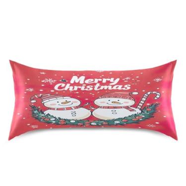 Imagem de Blueangle Fronha de cetim de bonecos de neve de desenho animado para cabelo e pele, fronha de seda, tamanho king (50,8 x 101,6 cm) - Capas de almofada de cetim com fecho de envelope (72)