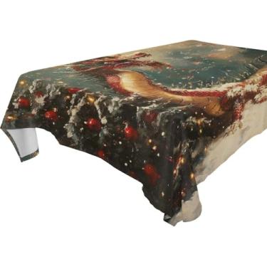 Imagem de Blueangle Toalha de mesa de dragão de Natal – Toalha de mesa quadrada de poliéster impermeável e resistente a manchas para ambientes internos e externos, 137 x 137 cm (842)