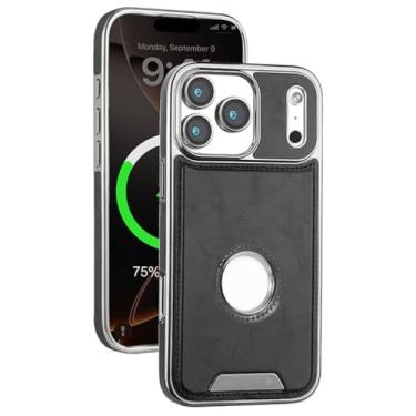 Imagem de Capa vintage para iPhone 17/17 Air/17 Pro / 17 Pro Max, couro fosco proteção contra raios, capa com logotipo visual de negócios, lágrima de silicone, borda macia, capa fina (preta, 17 Pro)