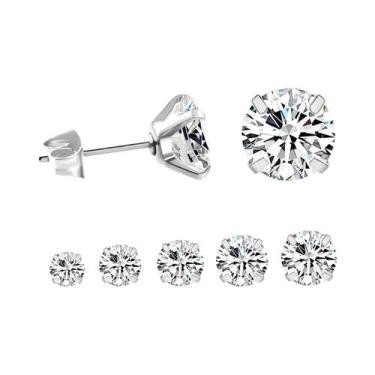 Imagem de Brincos De Zircônia Cúbica Em Aço Inoxidável Multicamadas Pequenos Par