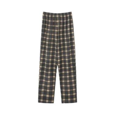 Imagem de Calças De Pijama De Algodão Para Adultos, Estilo Xadrez, Confortáveis 