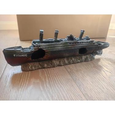 Imagem de Ulifery Titanic Aquarium Barco naufrágio naufragado navio pirata resina decorações tanque de peixes porta-aviões para Betta, tamanho médio