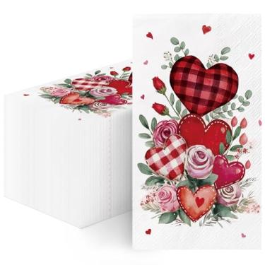Imagem de Hokinaa Guardanapos de papel para Dia dos Namorados - 100 peças de conjuntos de guardanapos decorativos de rosa de coração xadrez vermelho descartáveis, suprimentos de decorações de festa de convidado