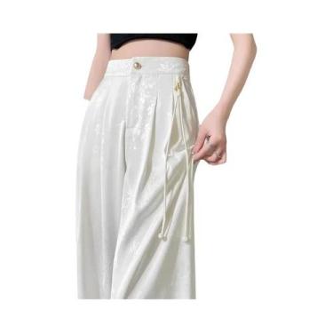 Imagem de Calças Elegantes De Cetim Com Pernas Largas Para Mulheres, Estilo Chin