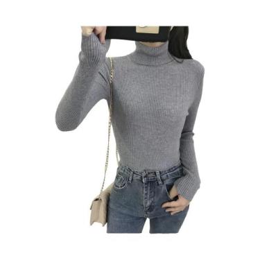 Imagem de Suéter Feminino De Gola Alta Slim Fit, Estilo Coreano, Pulôver De Tric