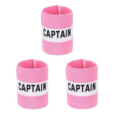 Imagem de YELARXI Braçadeira Capitão, Braçadeira de Capitão de Futebol Elásticas Ajustáveis Braçadeiras Líder Team Sport Rugby Player Band 10,4 x 8,6 cm e Rosa/Branco e 3 peças Adequado para (Treinamento de