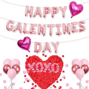 Imagem de Decoração de Dia de Galentine Balões Letras Banner Feminino Senhora Balões Coração 45,7 cm Alfabeto Folha Mylar Balões com 1375 Peças Pétalas de Rosa Artificial para Decoração do Dia dos Namorados