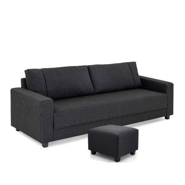 Imagem de Sofá 3 Lugares e Puff Herval Clean Linho Grafite, 200 cm