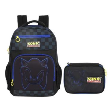 Imagem de Kit Mochila Escolar 3d Estojo Box Sonic Juvenil Luxcel, Preto, Único