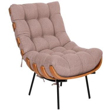 Imagem de Poltrona Decorativa Costela Base Fixa Linho Rosê - Doce Sonho Móveis