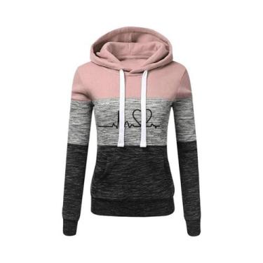 Imagem de Conjunto De Moletom Feminino Com Capuz E Calças De Cor Block Casual Pa