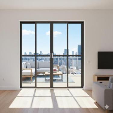 Imagem de Porta Balcão 4 Folhas Vidro 210x160 Alumínio Preto Linha 25 Com Fechad