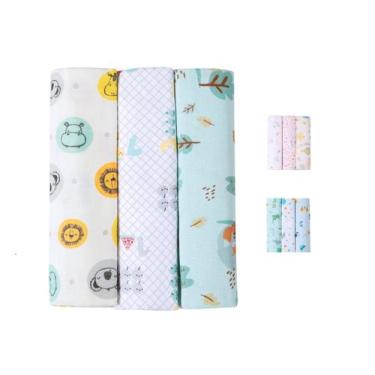 Imagem de Kit Cueiro Bebe Flanelado Estampado 80cmx80cm  100% Algodão Mantinha E
