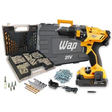 Imagem de Parafusadeira Furadeira Impacto 21v K21 Wap + Kit 300 Peças