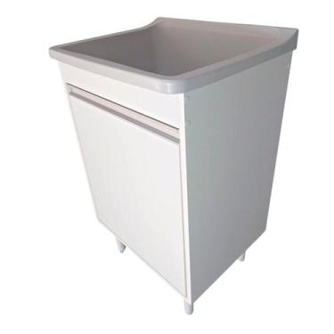 Imagem de Tanque de Lavanderia Plástico 34 L com Gabinete MDF 53 cm Branco com V