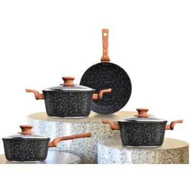 Imagem de Conjunto de Panelas Colorstone Indução Wooden - Alumínio com Antiaderente com Tampa de Vidro - 4 Peças - Euro Home