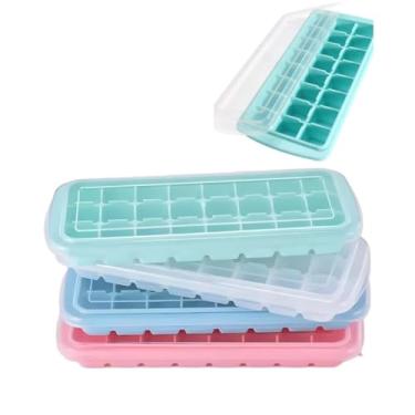 Imagem de Forma de Gelo Silicone com Tampa – Kit 4 Forminha de Gelo: Livre de BPA, Fácil Desenforme, Ideal para Bebidas, Papinhas para Bebe, Frutas e Temperos - 24 Cubos por Bandeja